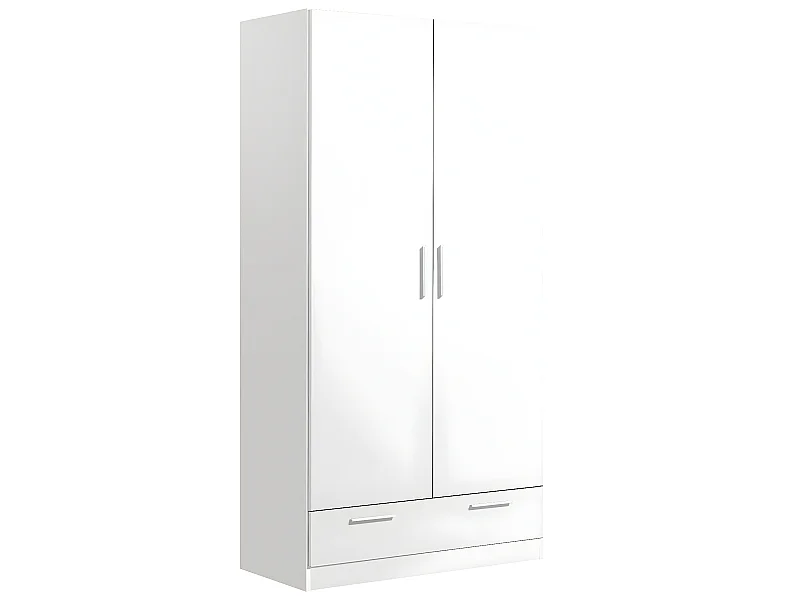 Armoire / placard de rangement de 2 portes + 1 tiroir coloris blanc - longueur 102 x profondeur 51 x hauteur 200 cm