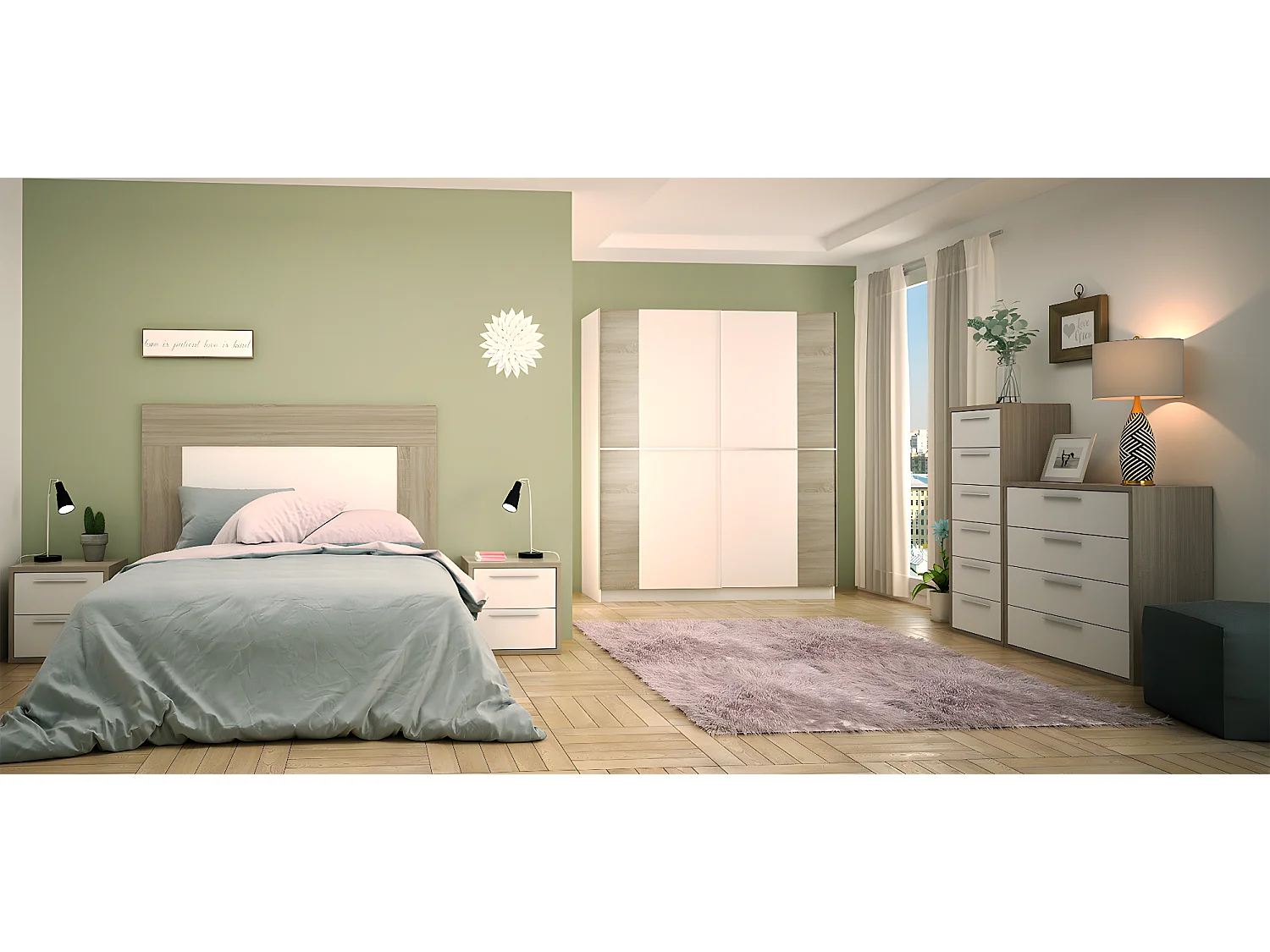 Armoire placard / meuble de rangement coloris chêne/blanc - Hauteur 200 x Longueur 180 x Profondeur 60 cm