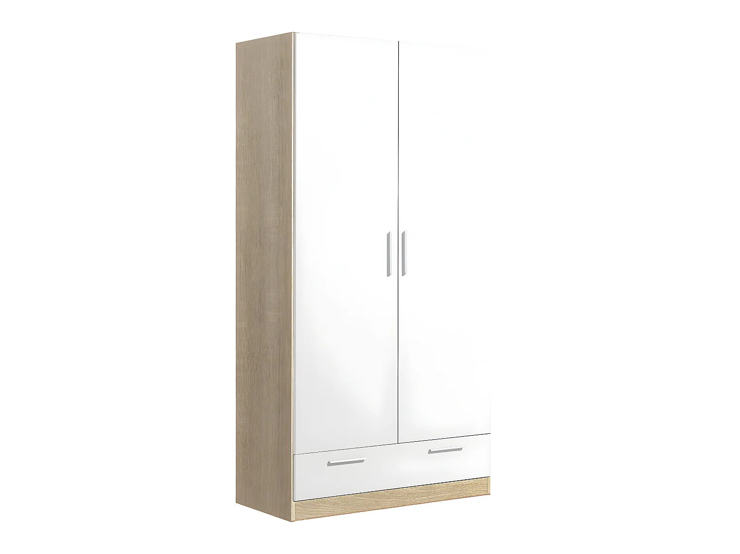 Armoire / placard de rangement de 2 portes + 1 tiroir coloris Chêne Cambrian / Blanc - longueur 102 x profondeur 51 x hauteur 200 cm