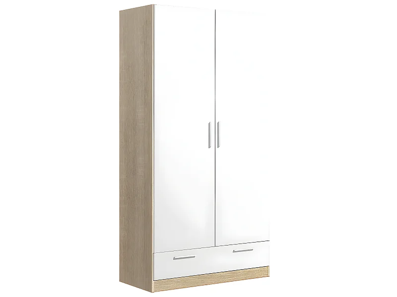 Armoire / placard de rangement de 2 portes + 1 tiroir coloris Chêne Cambrian / Blanc - longueur 102 x profondeur 51 x hauteur 200 cm