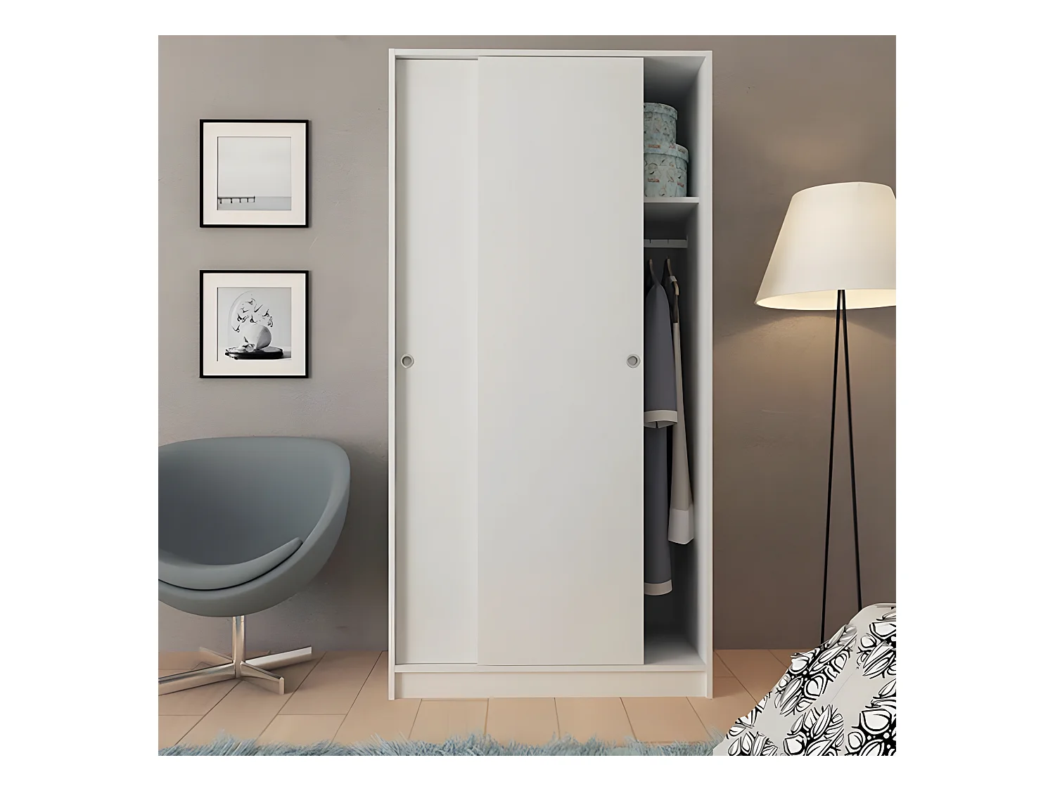 Armoire placard / meuble de rangement coloris blanc - Hauteur 180 x Longueur 90 x Profondeur 50 cm