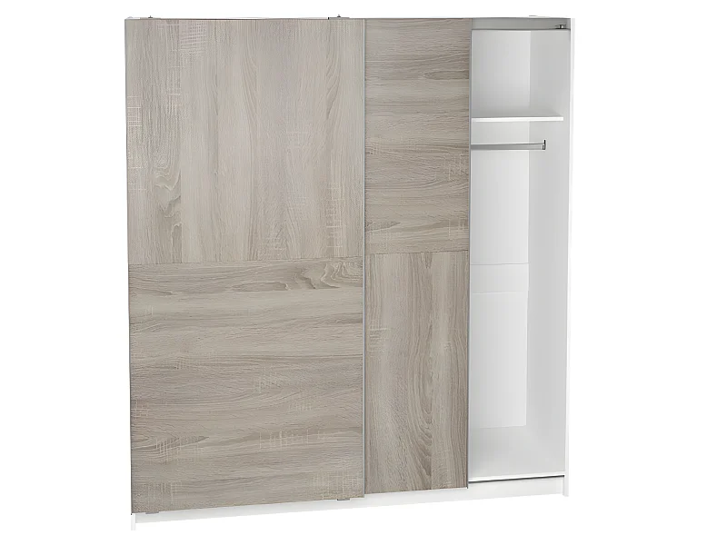 Armoire placard / meuble de rangement coloris chêne/blanc - Hauteur 200 x Longueur 180 x Profondeur 60 cm