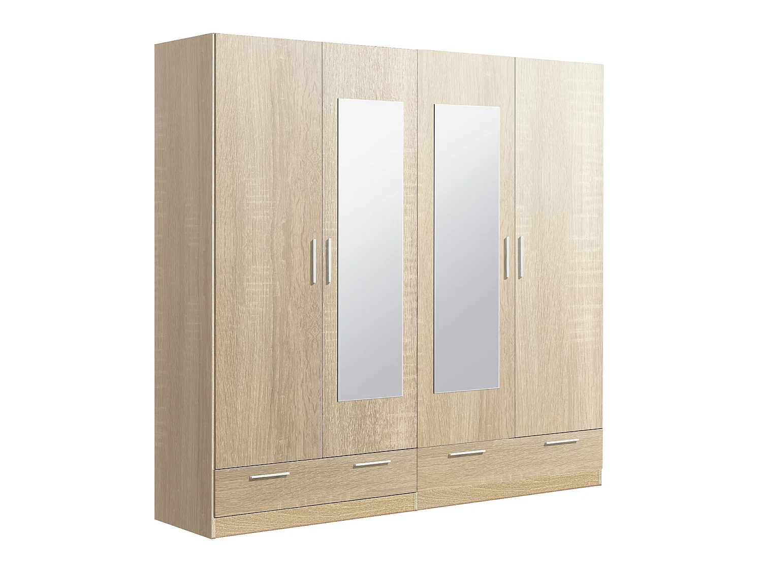 Armoire / placard de rangement de 4 portes avec miroirs + 2 tiroirs coloris Chêne Cambrian - longueur 202 x profondeur 51 x hauteur 200 cm