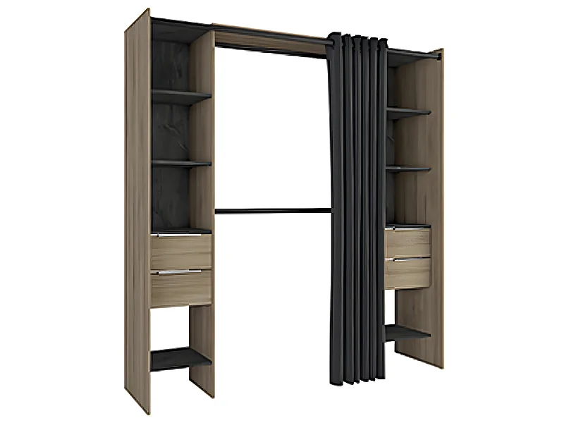 Kit placard extensible coloris Chene kronberg/sidewalk + rideau noir - L115-190 x P50 x H203 cm