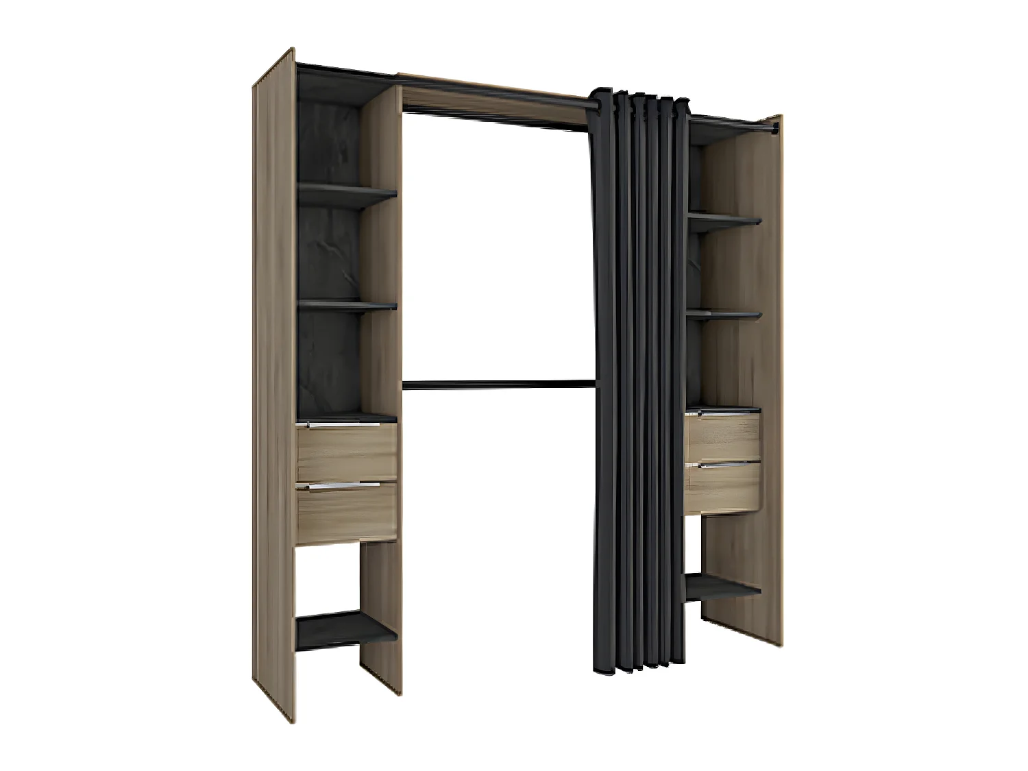 Kit placard extensible coloris Chene kronberg/sidewalk + rideau noir - L115-190 x P50 x H203 cm