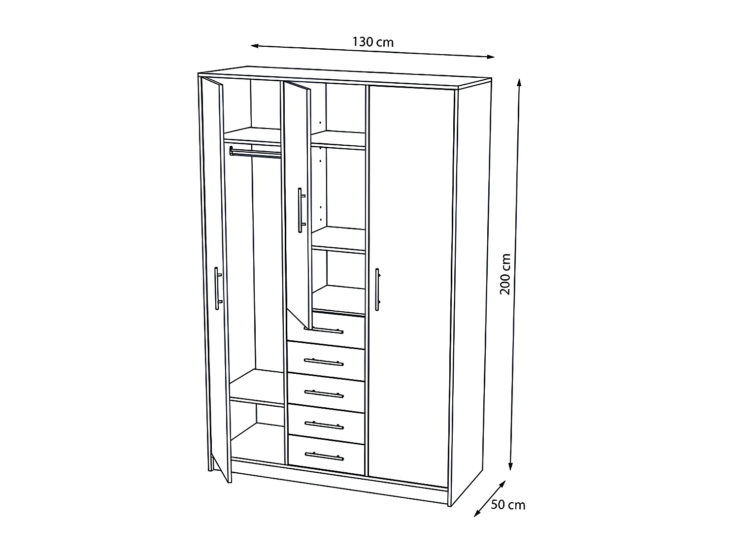 Armoire placard / meuble de rangement coloris Chêne Cortez - Hauteur 200 x Longueur 130 x Profondeur 50 cm