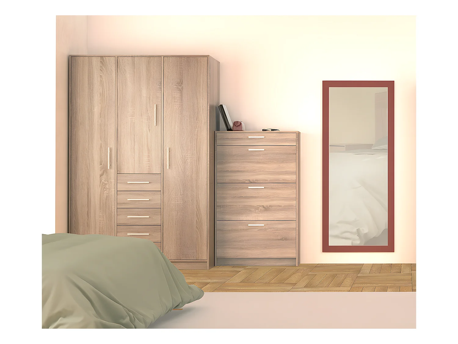 Armoire placard / meuble de rangement coloris Chêne Cortez - Hauteur 200 x Longueur 130 x Profondeur 50 cm