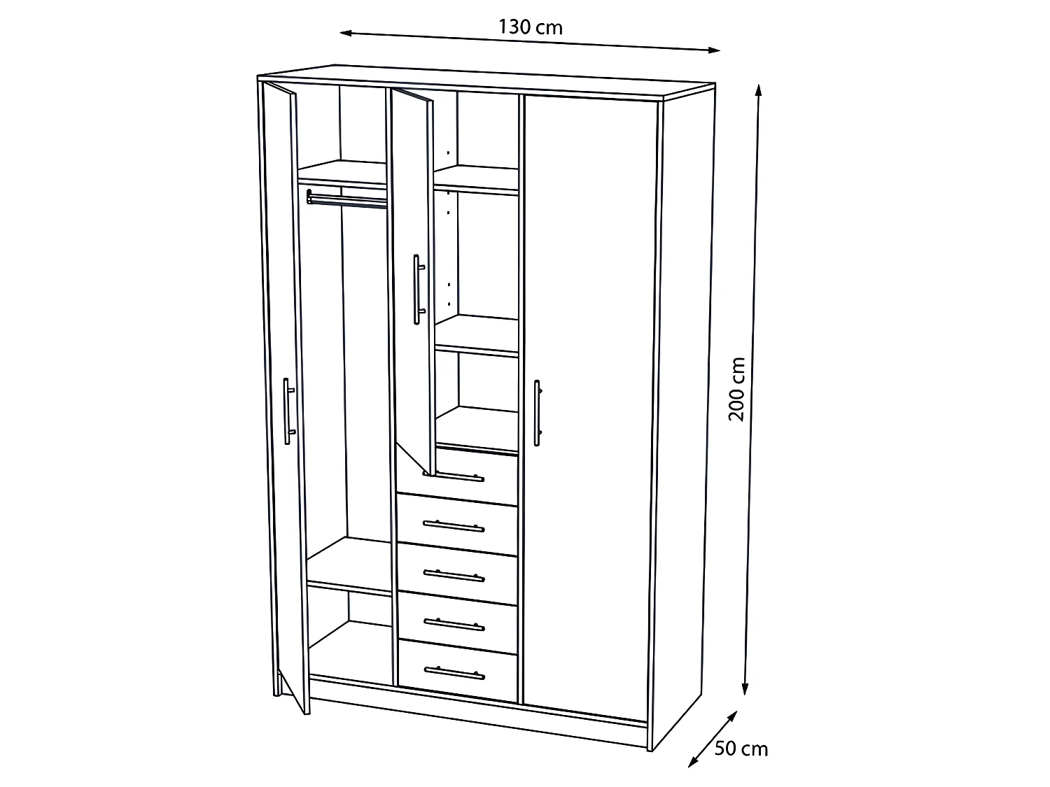Armoire placard / meuble de rangement coloris Chêne Cortez - Hauteur 200 x Longueur 130 x Profondeur 50 cm
