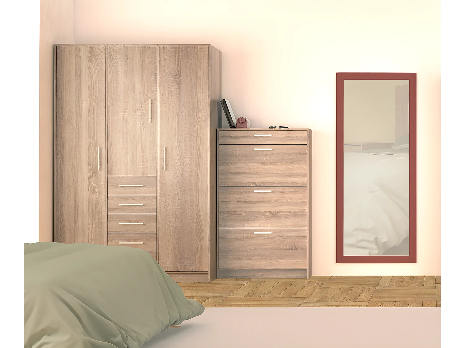 Armoire placard / meuble de rangement coloris Chêne Cortez - Hauteur 200 x Longueur 130 x Profondeur 50 cm