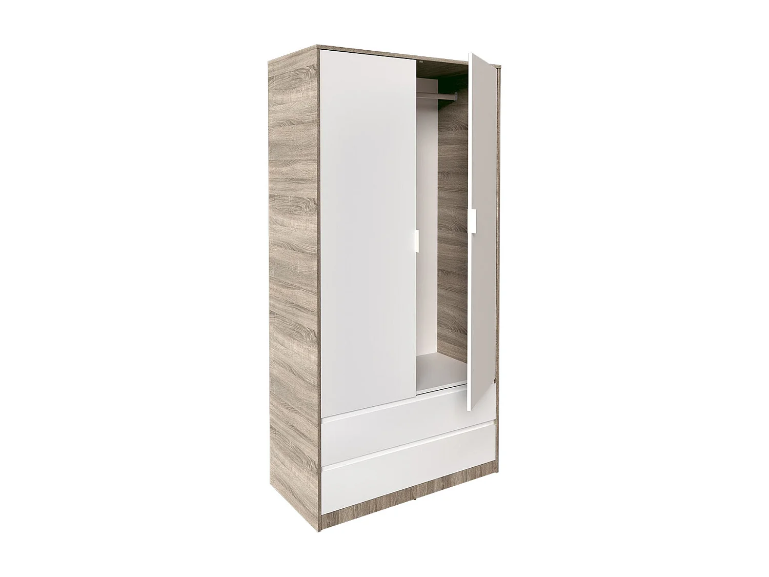 Armoire placard / meuble de rangement coloris chêne cortez / blanc - Longueur 100 x Hauteur 200 x Profondeur 50 cm