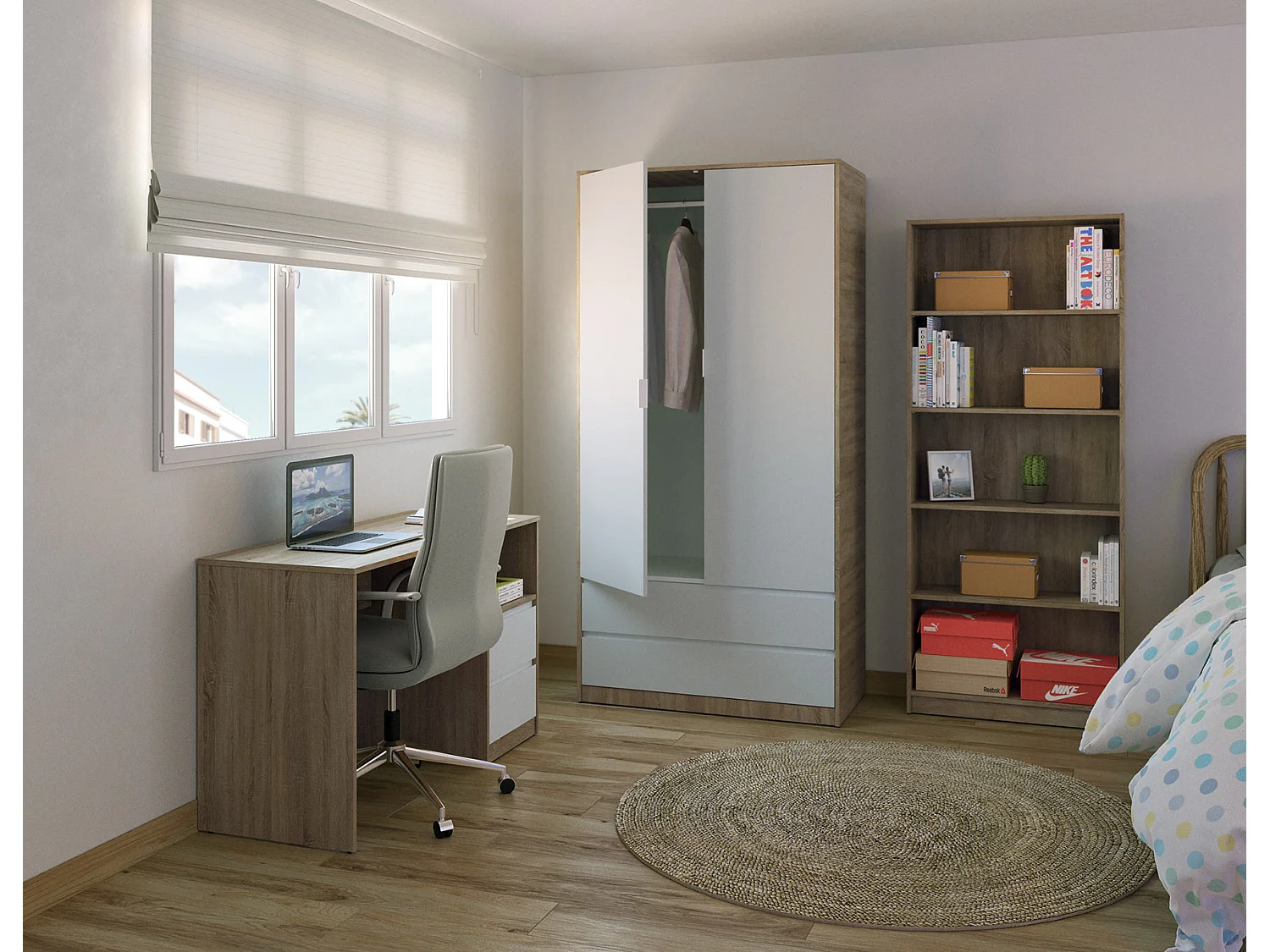 Armoire placard / meuble de rangement coloris chêne cortez / blanc - Longueur 100 x Hauteur 200 x Profondeur 50 cm