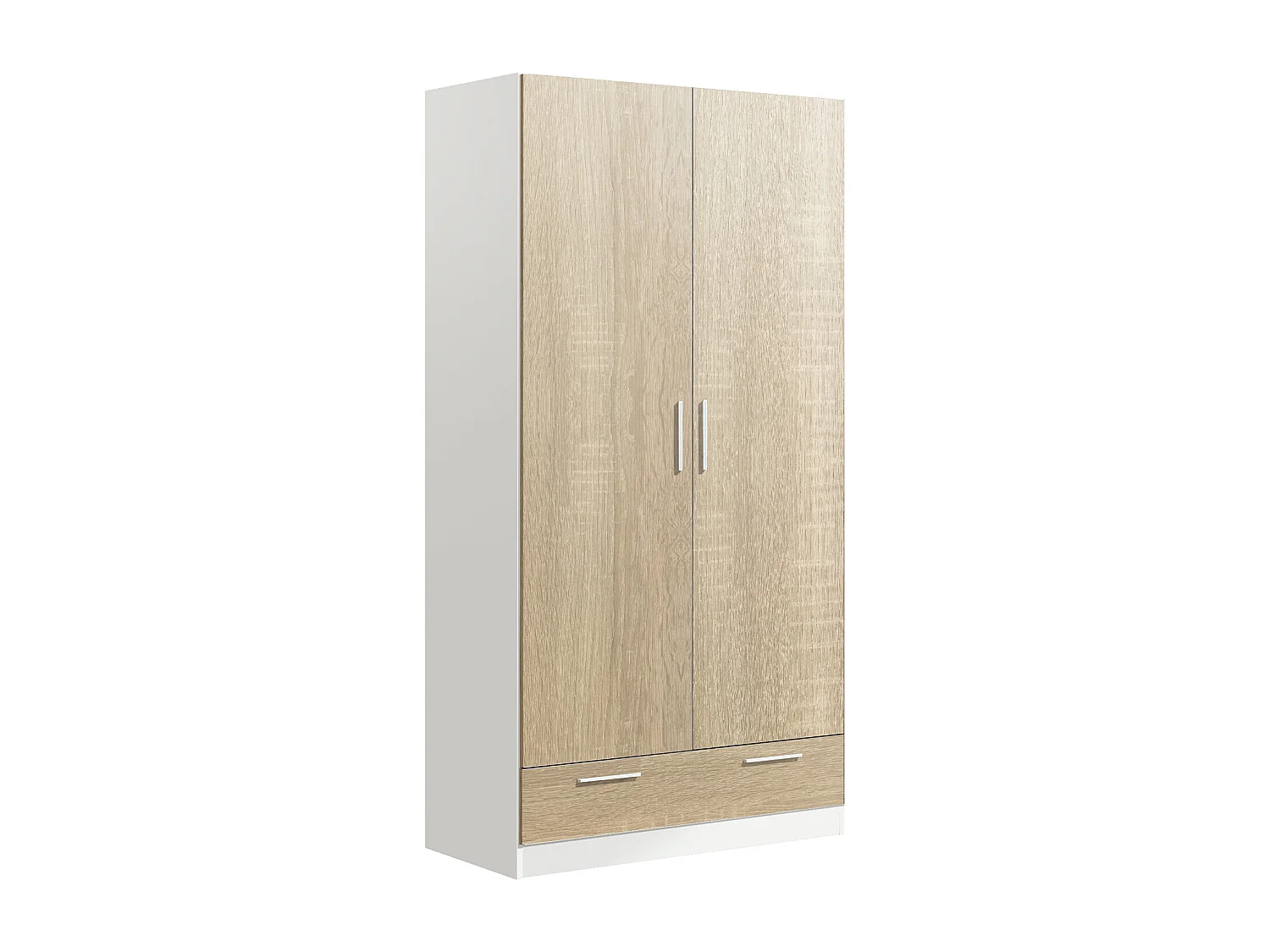 Armoire / placard de rangement de 2 portes + 1 tiroir coloris blanc / Chêne Cambrian - longueur 102 x profondeur 51 x hauteur 200 cm