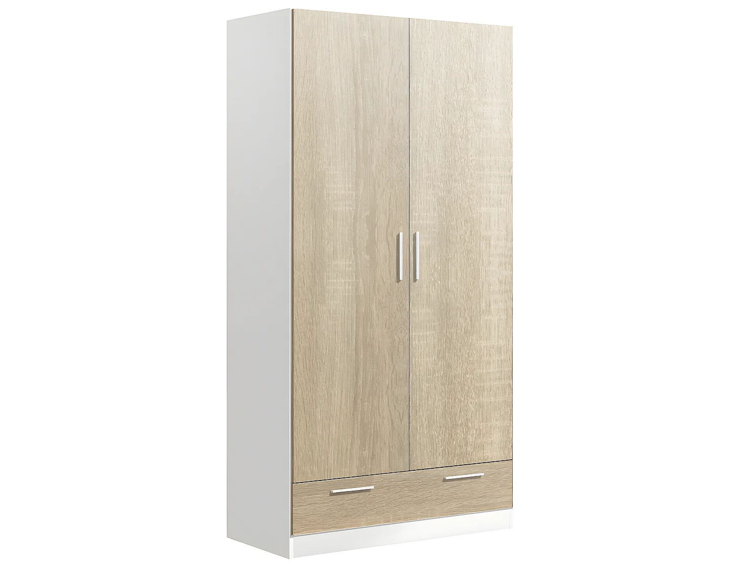 Armoire / placard de rangement de 2 portes + 1 tiroir coloris blanc / Chêne Cambrian - longueur 102 x profondeur 51 x hauteur 200 cm