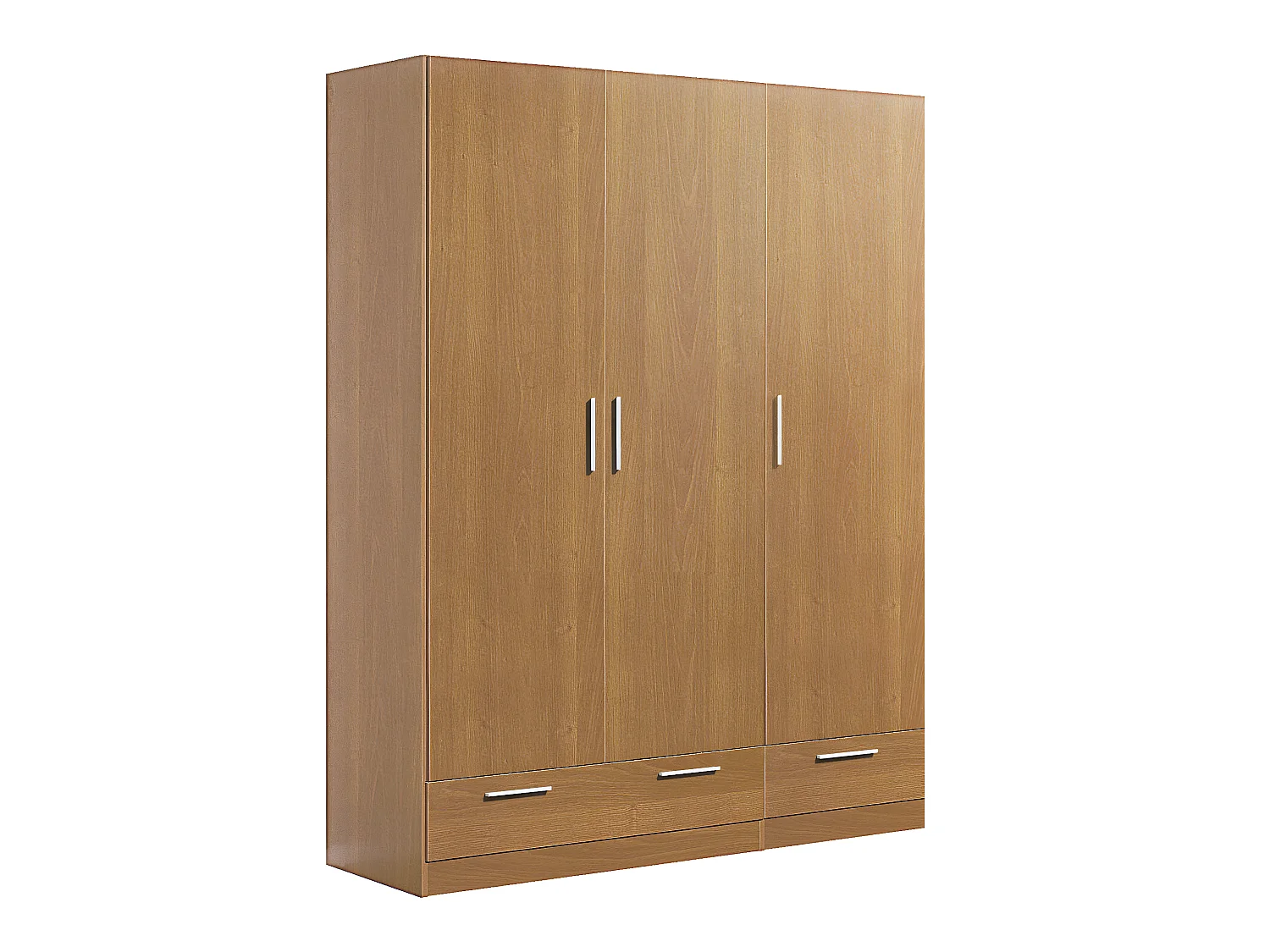 Armoire / placard de rangement de 3 portes + 2 tiroirs coloris Merisier - longueur 152 x profondeur 51 x hauteur 200 cm