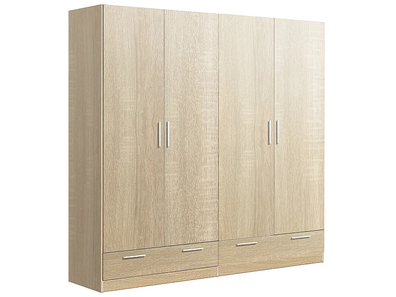 Armoire / placard de rangement de 4 portes + 2 tiroirs coloris Chêne Cambrian - longueur 202 x profondeur 51 x hauteur 200 cm