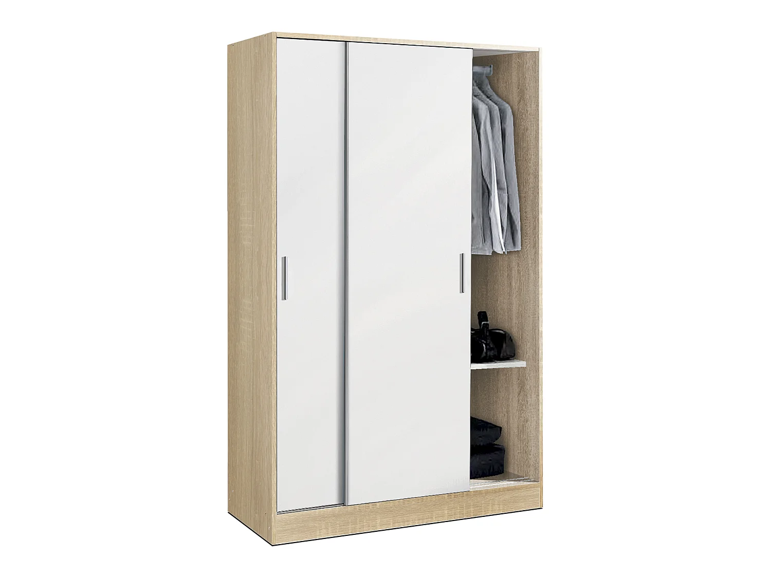 Armoire / placard de rangement de 2 portes coulissantes coloris Chêne Cambrian / Blanc - longueur 122 x profondeur 56 x hauteur 200 cm