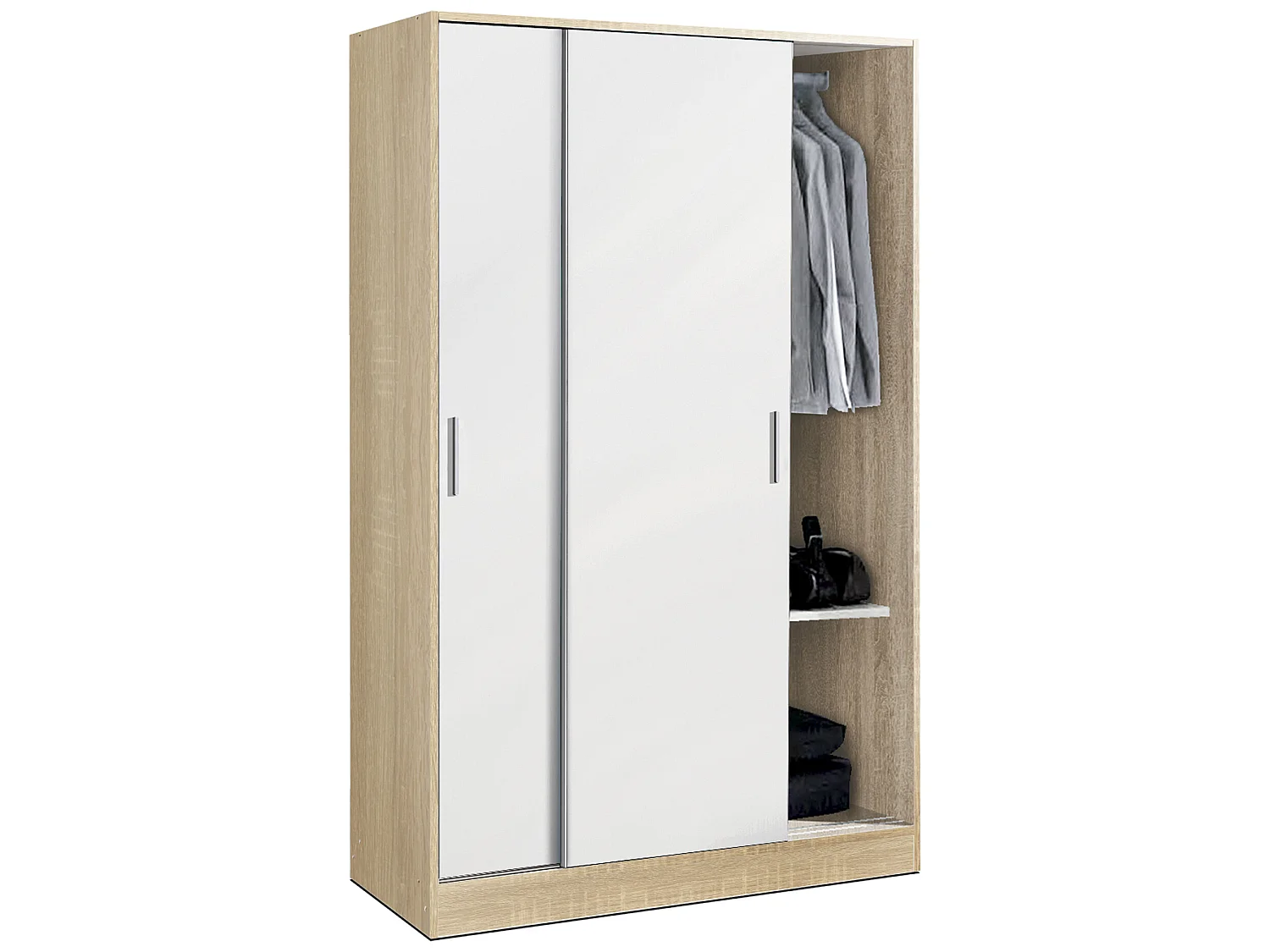 Armoire / placard de rangement de 2 portes coulissantes coloris Chêne Cambrian / Blanc - longueur 122 x profondeur 56 x hauteur 200 cm