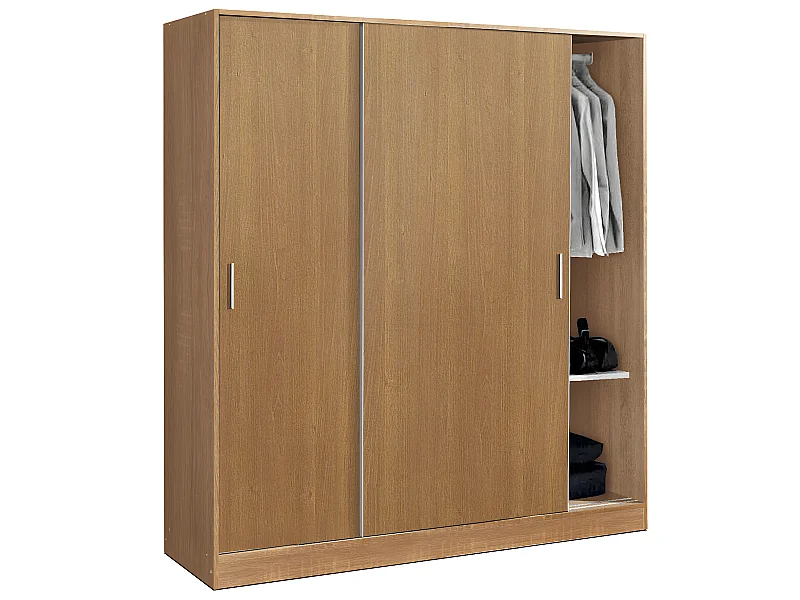 Armoire / placard de rangement de 2 portes coulissantes coloris Merisier - longueur 182 x profondeur 56 x hauteur 200 cm