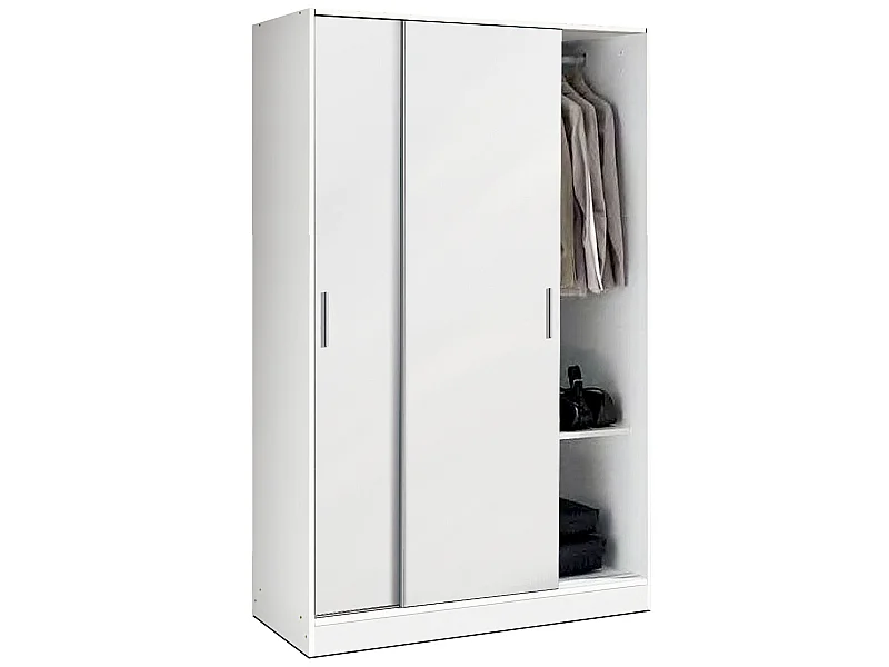 Armoire / placard de rangement de 2 portes coulissantes coloris blanc - longueur 122 x profondeur 56 x hauteur 200 cm