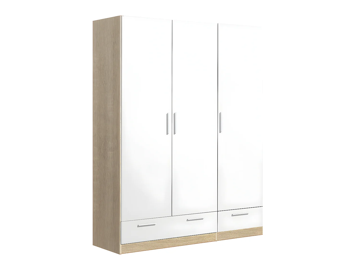 Armoire / placard de rangement de 3 portes + 2 tiroirs coloris Chêne Cambrian / Blanc - longueur 152 x profondeur 51 x hauteur 200 cm