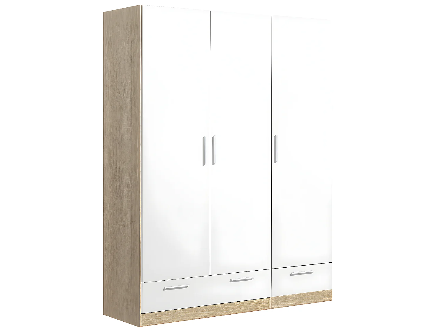 Armoire / placard de rangement de 3 portes + 2 tiroirs coloris Chêne Cambrian / Blanc - longueur 152 x profondeur 51 x hauteur 200 cm