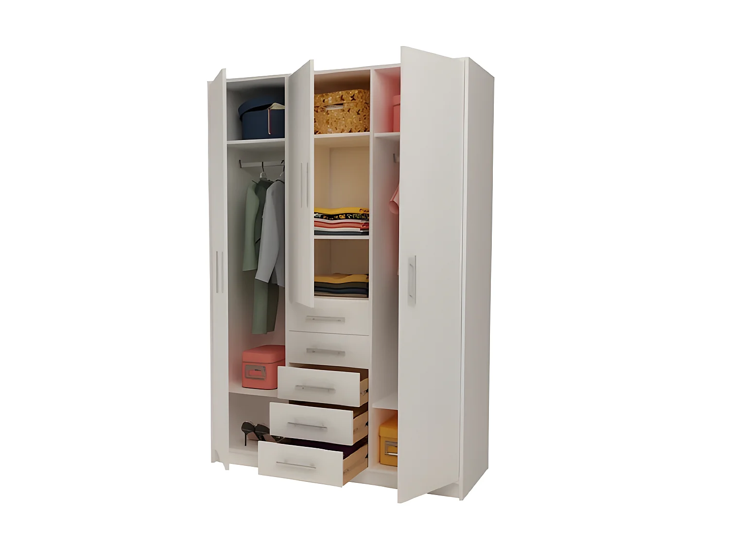 Armoire placard / meuble de rangement coloris blanc - Hauteur 200 x Longueur 130 x Profondeur 50 cm