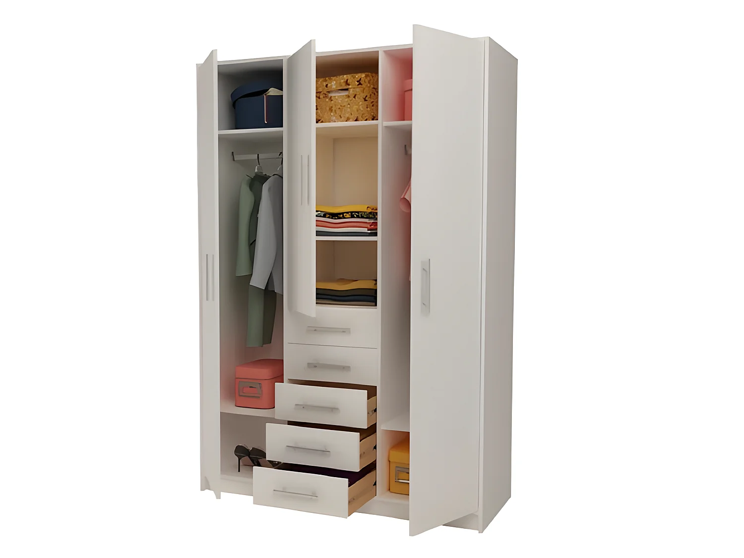 Armoire placard / meuble de rangement coloris blanc - Hauteur 200 x Longueur 130 x Profondeur 50 cm