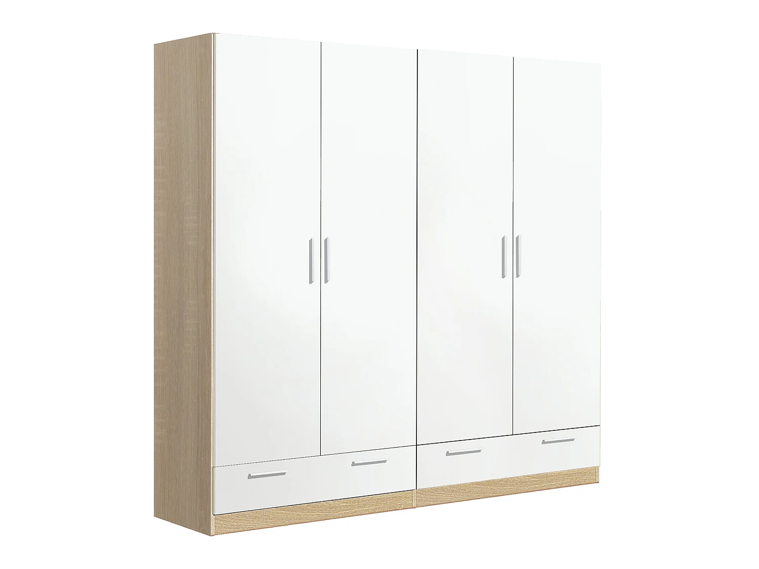 Armoire / placard de rangement de 4 portes + 2 tiroirs coloris Chêne Cambrian / Blanc - longueur 202 x profondeur 51 x hauteur 200 cm