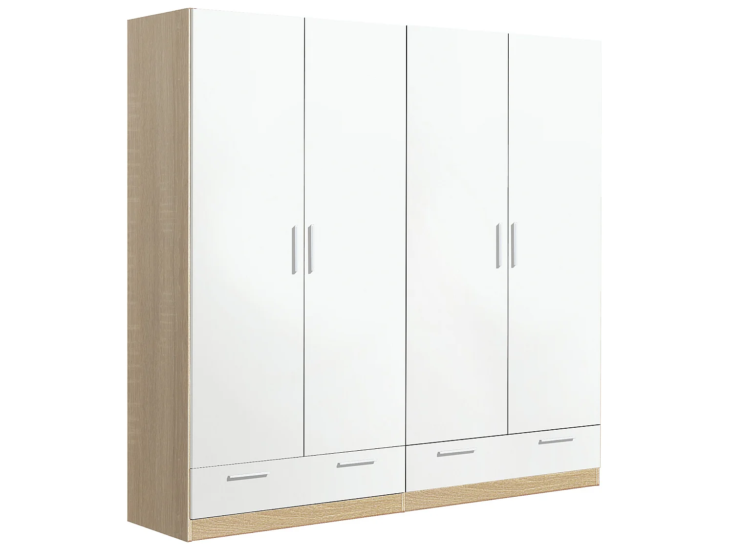 Armoire / placard de rangement de 4 portes + 2 tiroirs coloris Chêne Cambrian / Blanc - longueur 202 x profondeur 51 x hauteur 200 cm