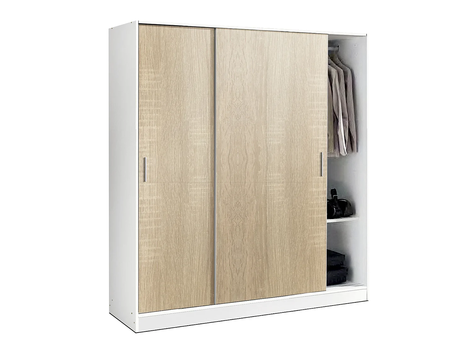 Armoire / placard de rangement de 2 portes coulissantes coloris Blanc / Chêne Cambrian - longueur 182 x profondeur 56 x hauteur 200 cm