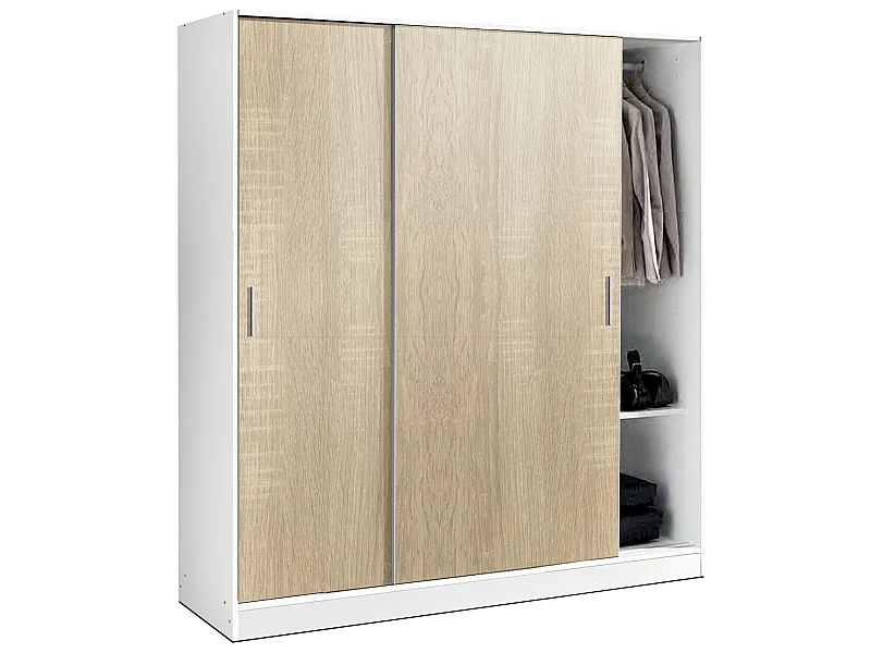 Armoire / placard de rangement de 2 portes coulissantes coloris Blanc / Chêne Cambrian - longueur 182 x profondeur 56 x hauteur 200 cm