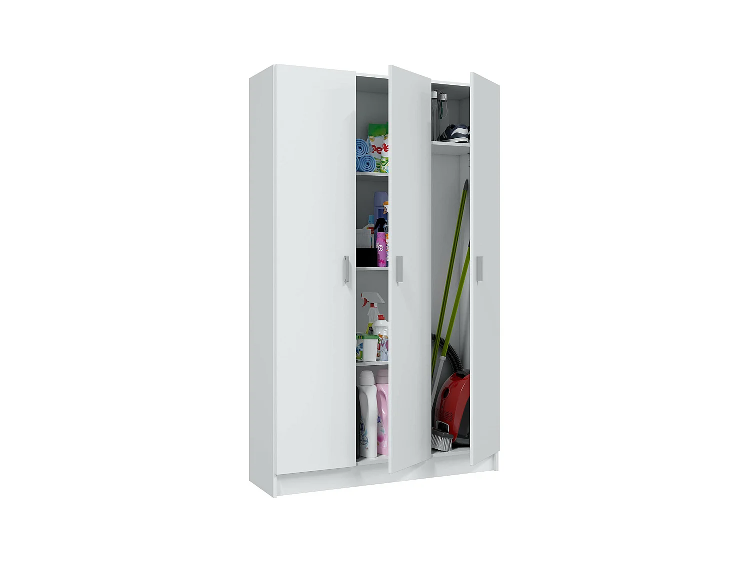 Armoire rangement nettoyage 3 portes en mélamine coloris blanc - Dim : H180 x L108,8 x P37 cm