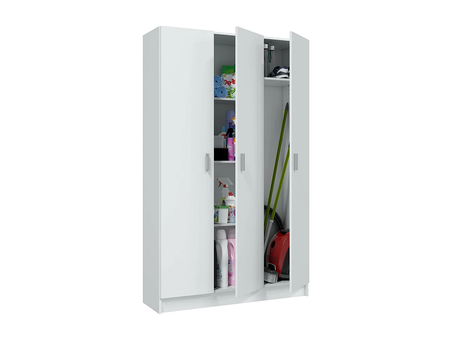 Armoire rangement nettoyage 3 portes en mélamine coloris blanc - Dim : H180 x L108,8 x P37 cm