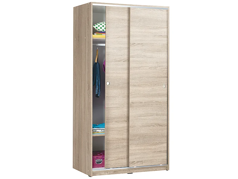 Armoire / placard de rangement de 2 portes coulissantes coloris Chêne Cambrian - longueur 94 x profondeur 52 x hauteur 182 cm