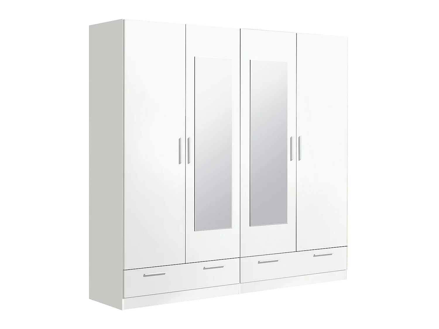 Armoire / placard de rangement de 4 portes + 2 tiroirs avec miroirs coloris blanc -longueur 202 x profondeur 51 x hauteur 200 cm
