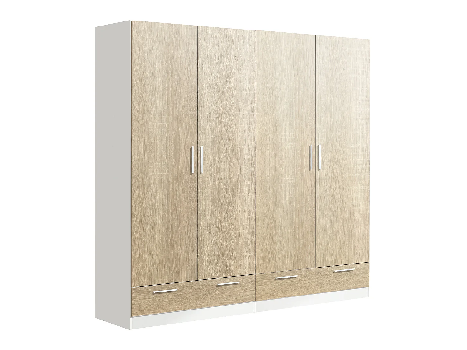 Armoire / placard de rangement de 4 portes + 2 tiroirs coloris Blanc / Chêne Cambrian - longueur 202 x profondeur 51 x hauteur 200 cm