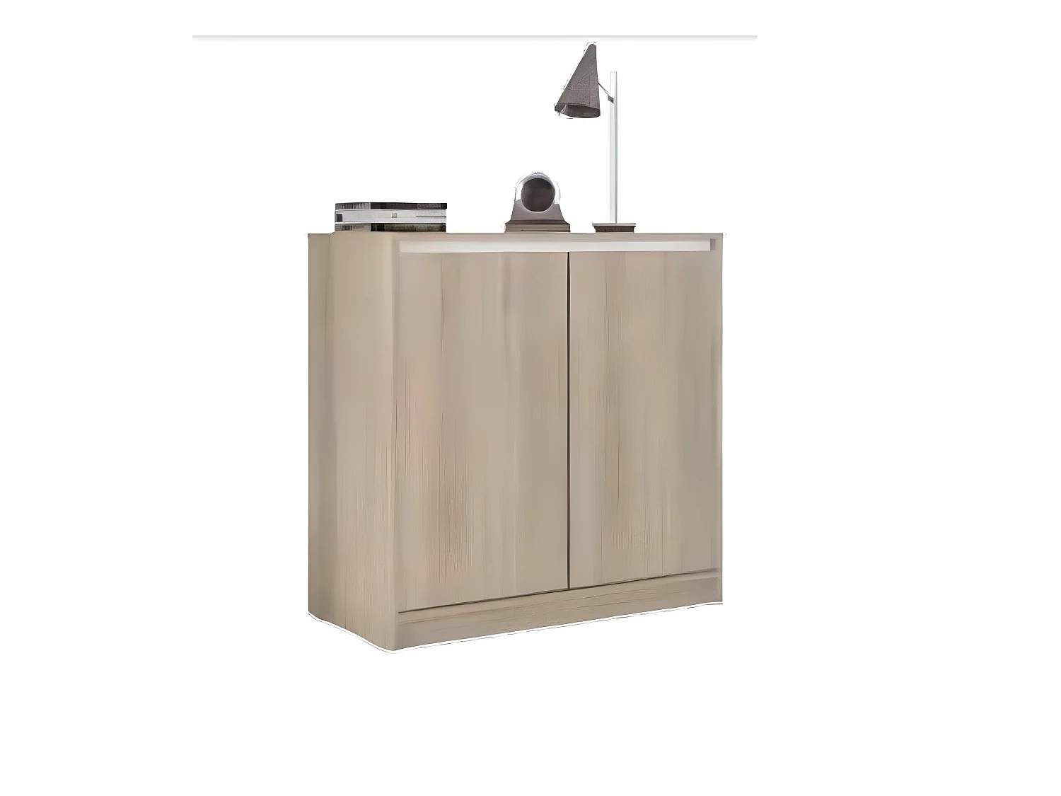 Armoire basse de rangement 2 portes coloris Chêne / Blanc - Longueur 77 x profondeur 39 x hauteur 77 cm