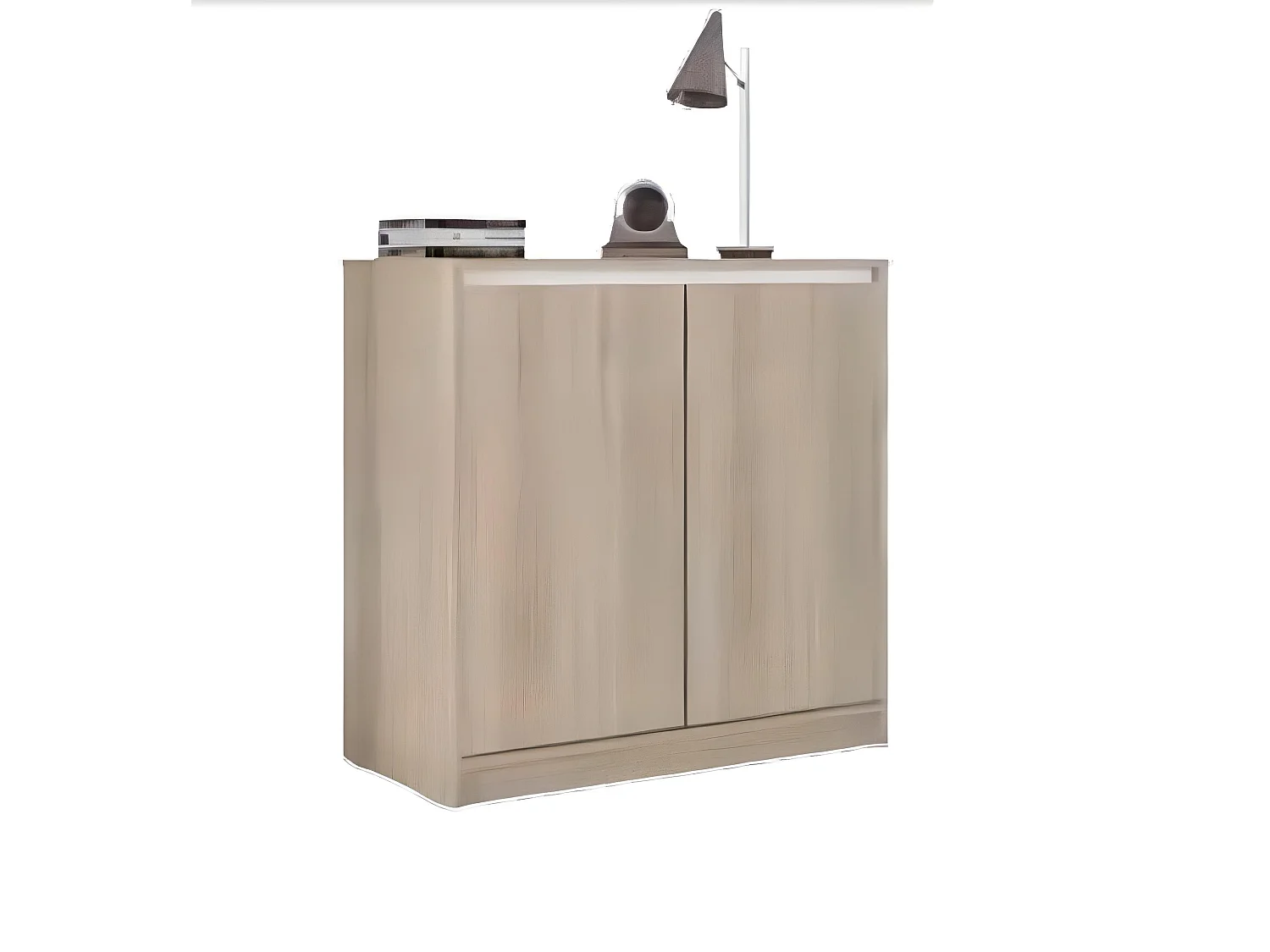 Armoire basse de rangement 2 portes coloris Chêne / Blanc - Longueur 77 x profondeur 39 x hauteur 77 cm