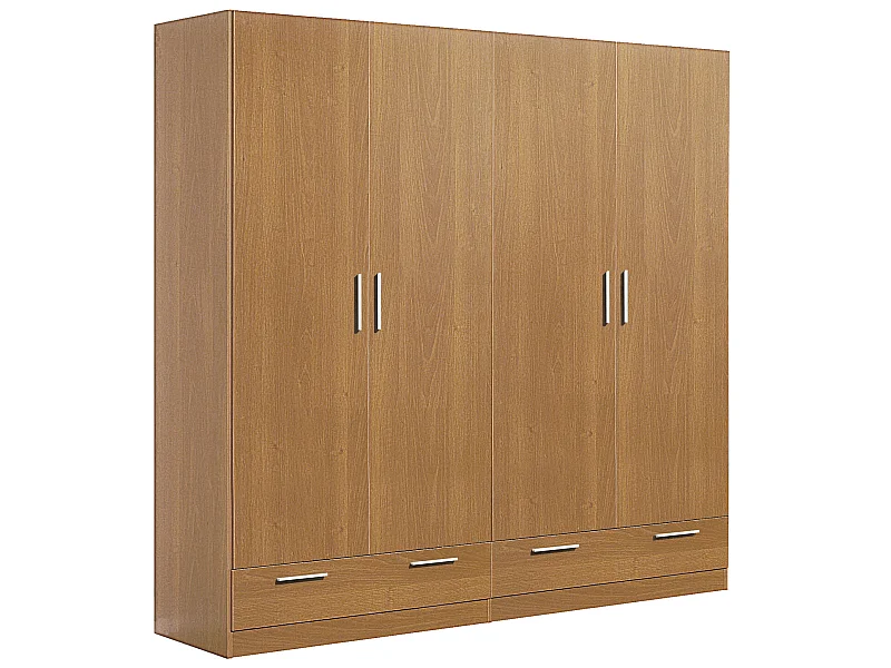 Armoire / placard de rangement de 4 portes + 2 tiroirs coloris Merisier - longueur 202 x profondeur 51 x hauteur 200 cm