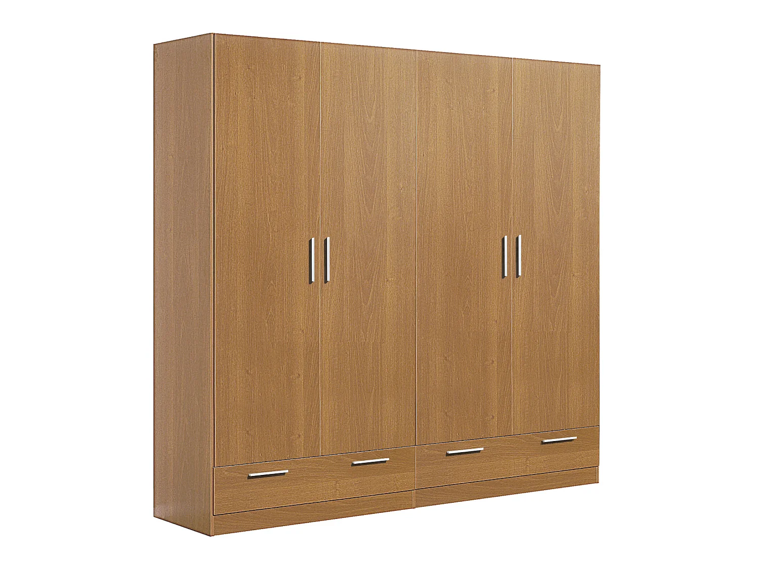 Armoire / placard de rangement de 4 portes + 2 tiroirs coloris Merisier - longueur 202 x profondeur 51 x hauteur 200 cm