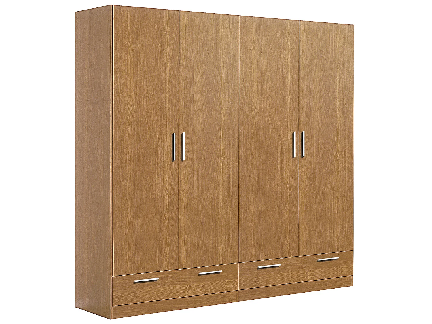 Armoire / placard de rangement de 4 portes + 2 tiroirs coloris Merisier - longueur 202 x profondeur 51 x hauteur 200 cm