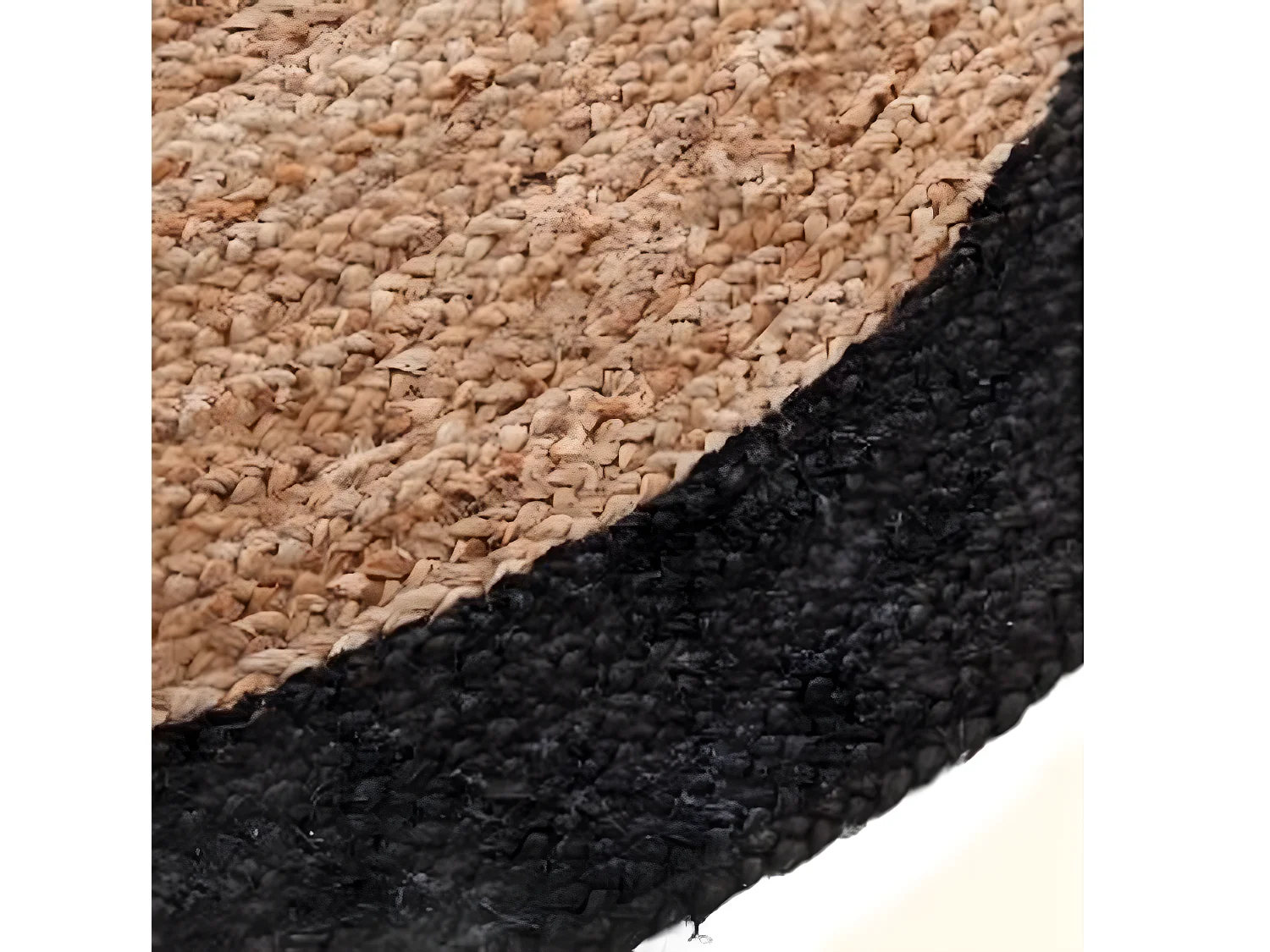 Tapis rond en jute naturel et noir - Diamètre : 120 cm