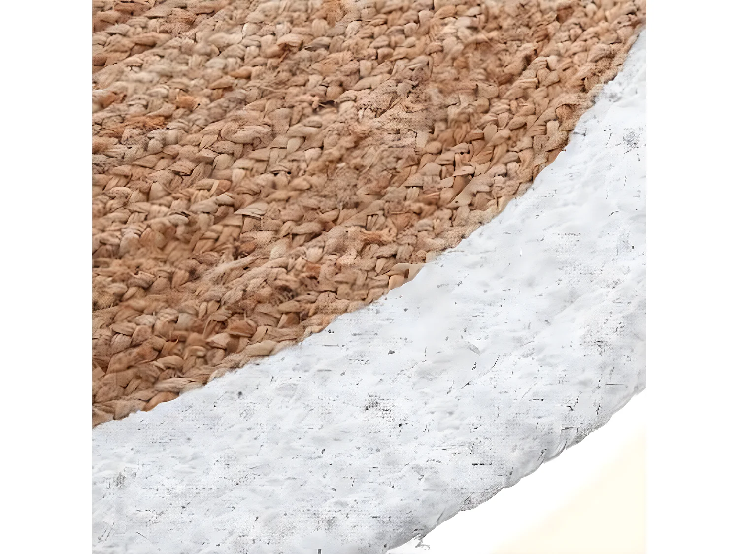 Tapis rond en jute et coton coloris marron/blanc - Diamètre : 120 cm