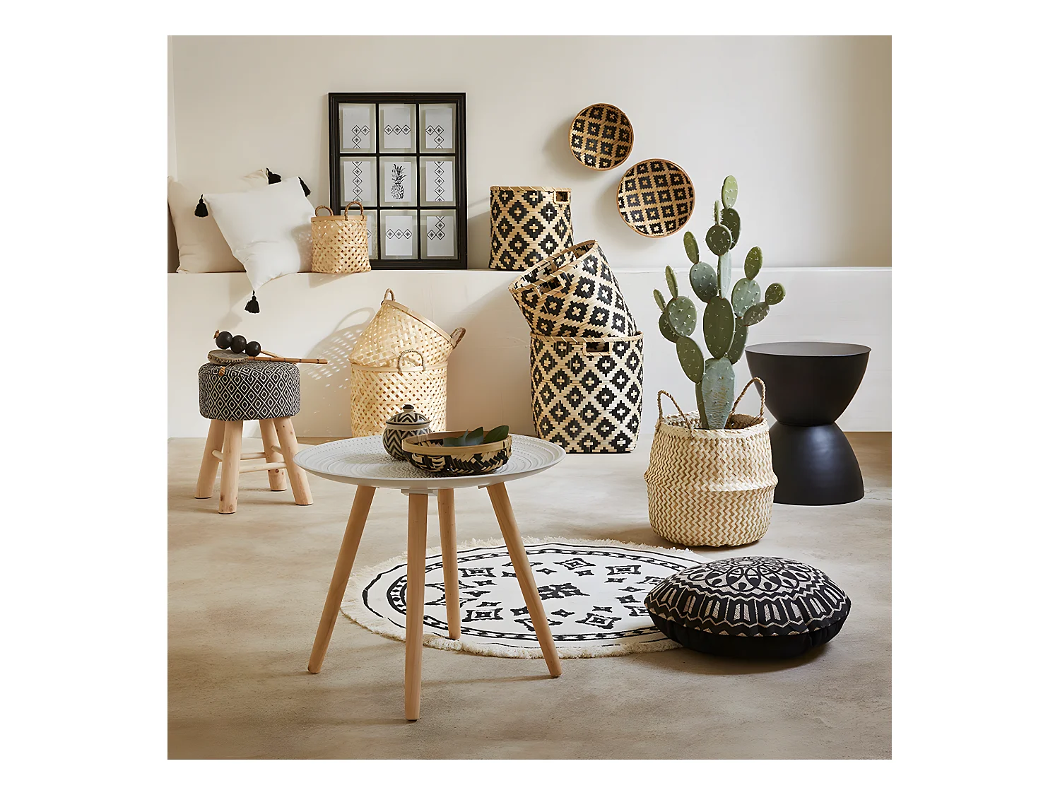 Tapis rond motif ethnique en Coton et polyester - Diam 90 cm