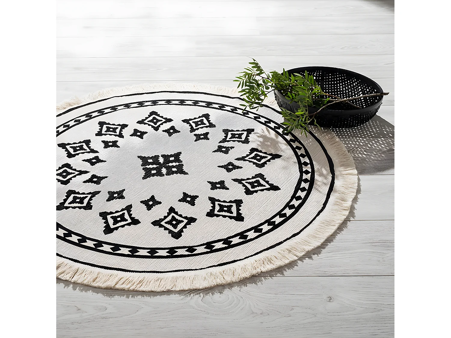Tapis rond motif ethnique en Coton et polyester - Diam 90 cm
