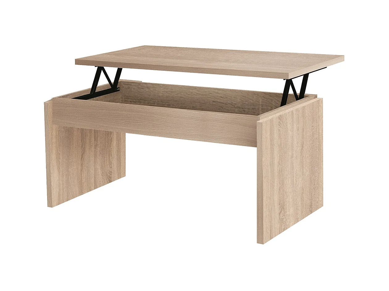 Table basse, table de salon relevable en bois coloris chêne cambrian