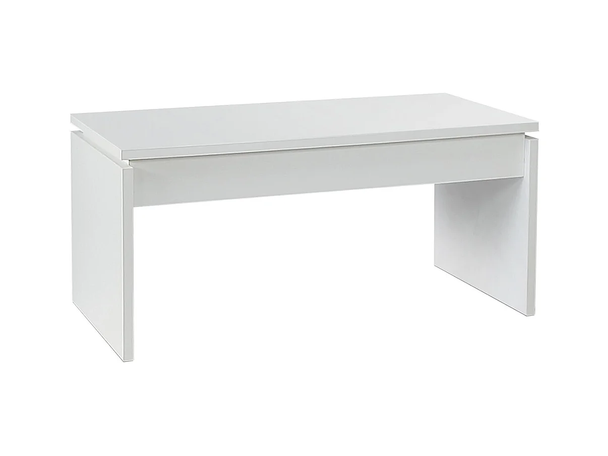 Table basse, table de salon relevable en bois coloris blanc - L. 105 x P. 55 x H. 51/63 cm