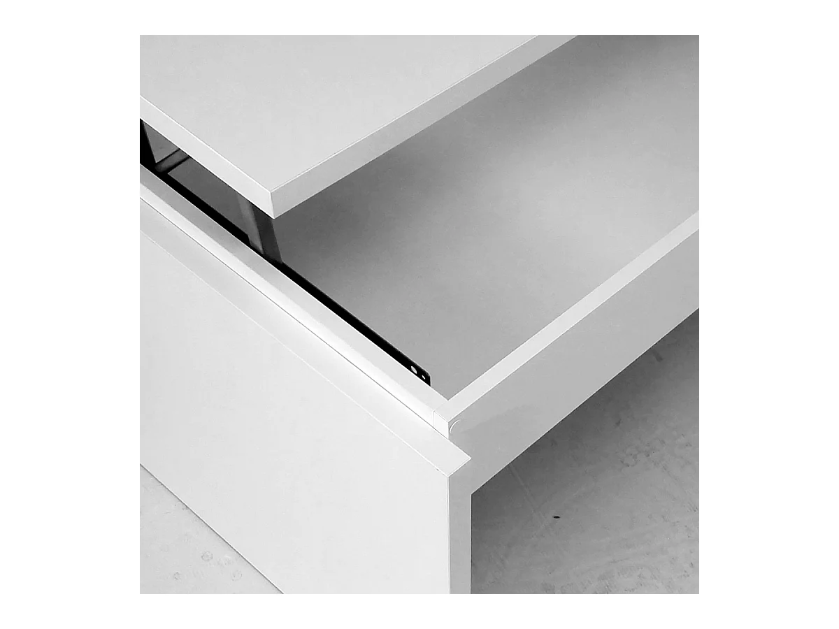 Table basse, table de salon relevable en bois coloris blanc - L. 105 x P. 55 x H. 51/63 cm