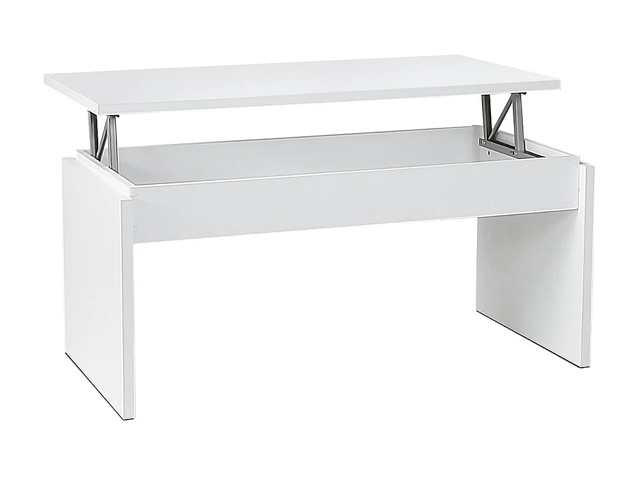 Table basse, table de salon relevable en bois coloris blanc - L. 105 x P. 55 x H. 51/63 cm