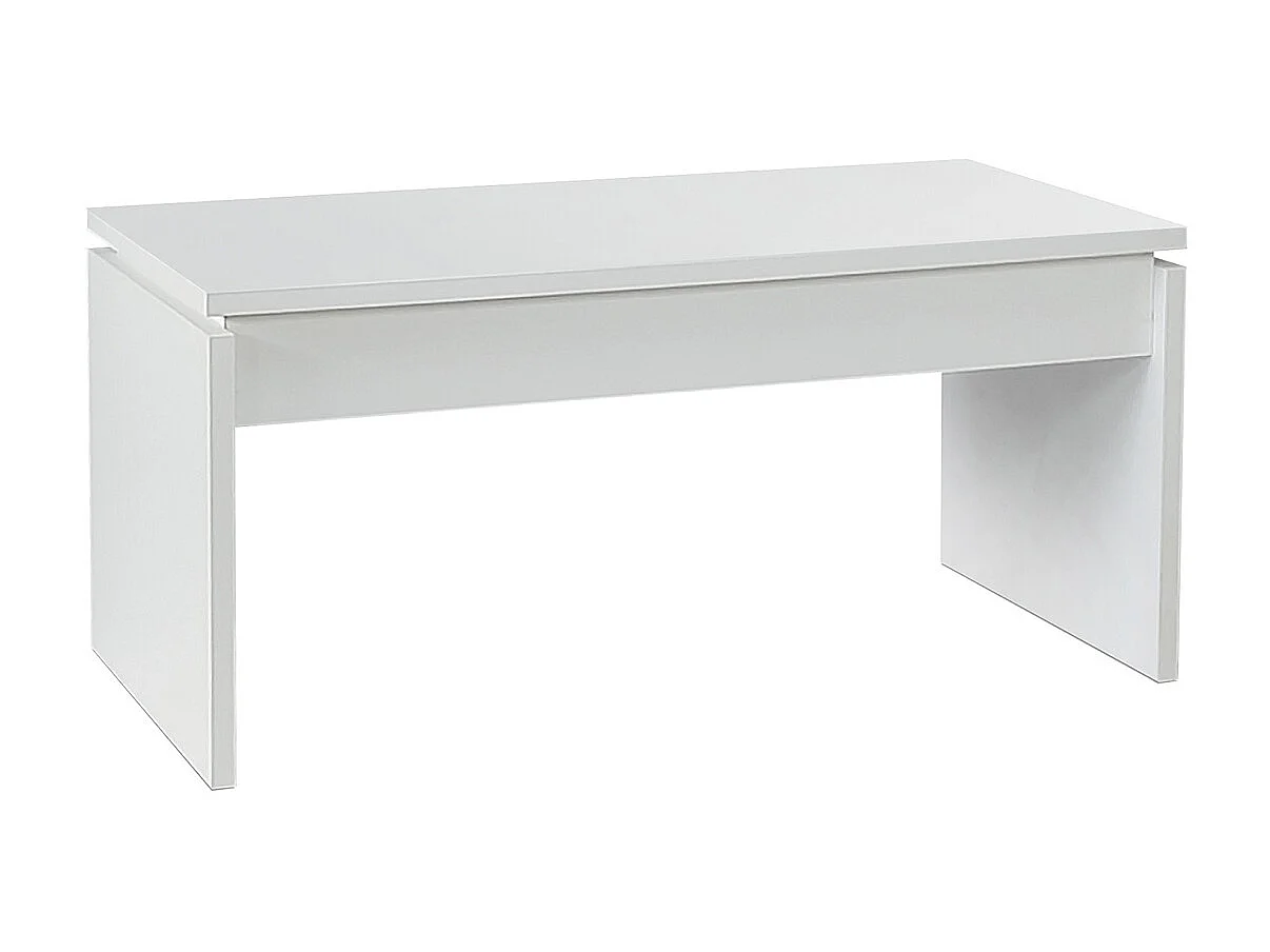 Table basse, table de salon relevable en bois coloris blanc - L. 105 x P. 55 x H. 51/63 cm